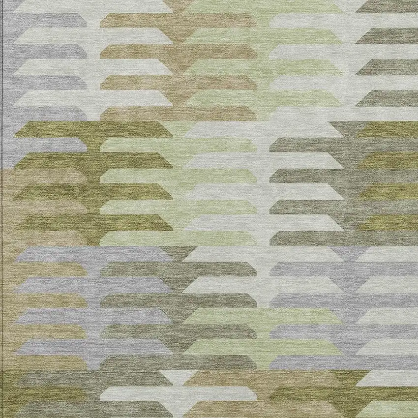 Fern Green Gray And Ivory Geometric Washable Indoor Outdoor Area Rug Photo 6
