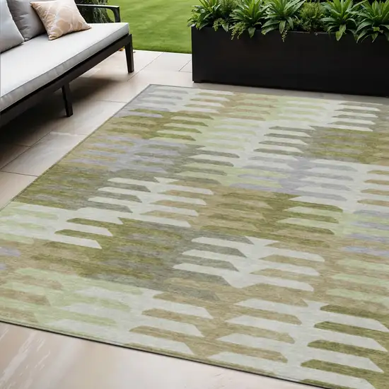 Fern Green Gray And Ivory Geometric Washable Indoor Outdoor Area Rug Photo 1