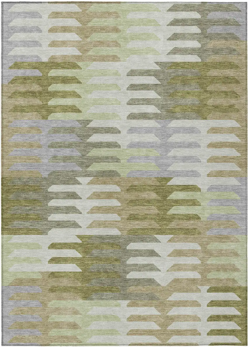Fern Green Gray And Ivory Geometric Washable Indoor Outdoor Area Rug Photo 2