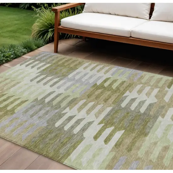 Fern Green Gray And Ivory Geometric Washable Indoor Outdoor Area Rug Photo 1