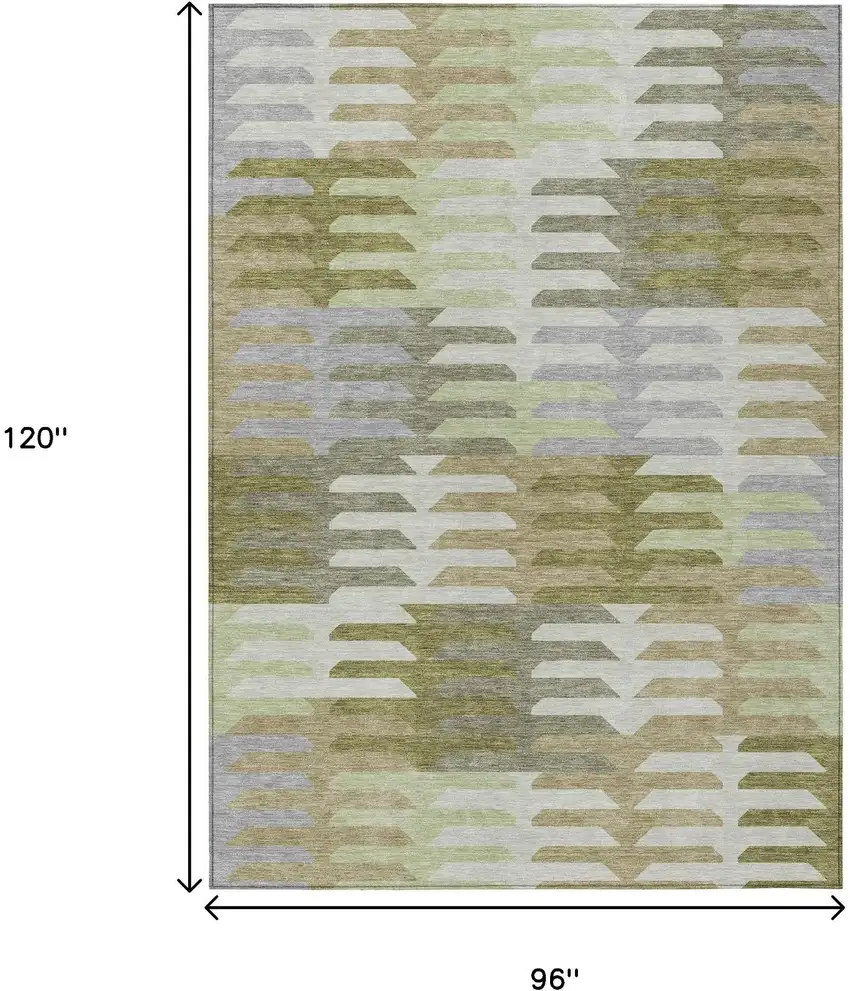 Fern Green Gray And Ivory Geometric Washable Indoor Outdoor Area Rug Photo 3