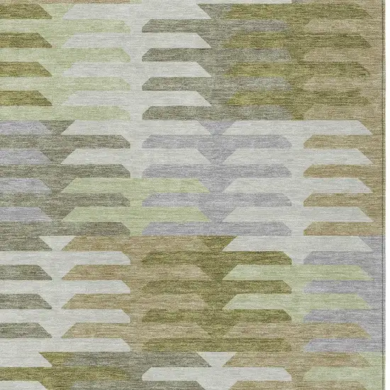 Fern Green Gray And Ivory Geometric Washable Indoor Outdoor Area Rug Photo 6
