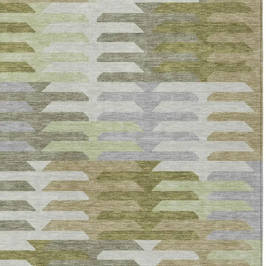 Fern Green Gray And Ivory Geometric Washable Indoor Outdoor Area Rug Photo 6