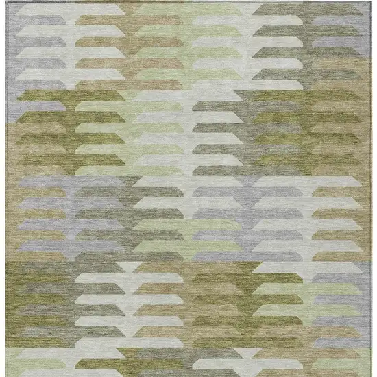 Fern Green Gray And Ivory Geometric Washable Indoor Outdoor Area Rug Photo 4