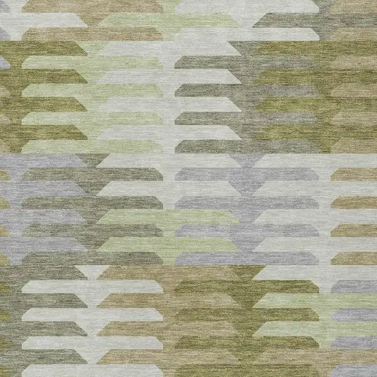 Fern Green Gray And Ivory Geometric Washable Indoor Outdoor Area Rug Photo 6