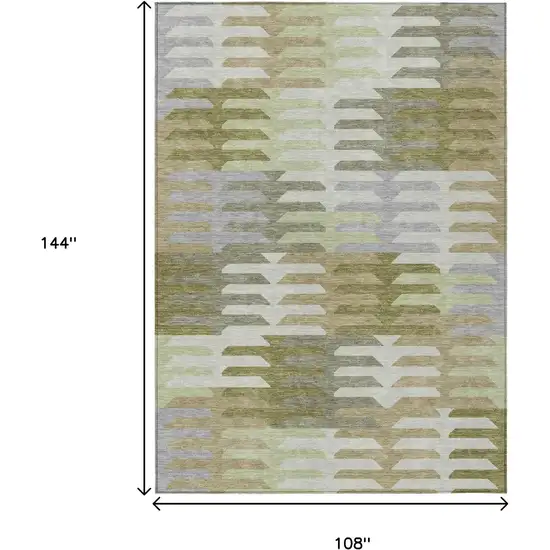 Fern Green Gray And Ivory Geometric Washable Indoor Outdoor Area Rug Photo 3