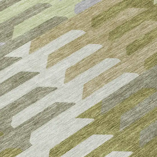 Fern Green Gray And Ivory Geometric Washable Indoor Outdoor Area Rug Photo 8