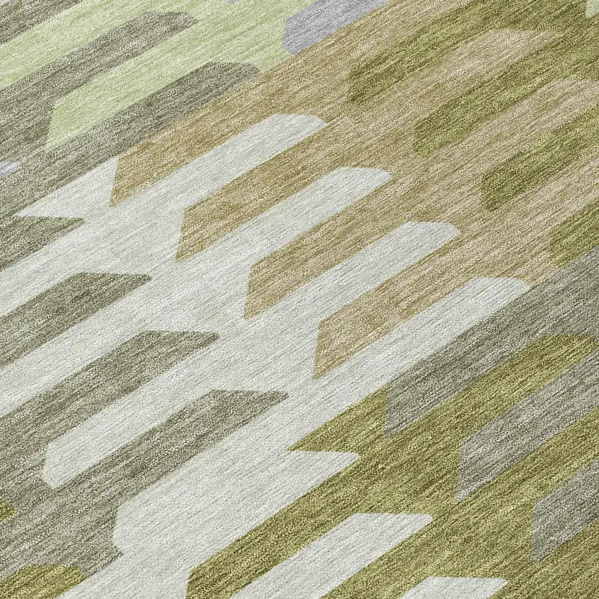 Fern Green Gray And Ivory Geometric Washable Indoor Outdoor Area Rug Photo 8