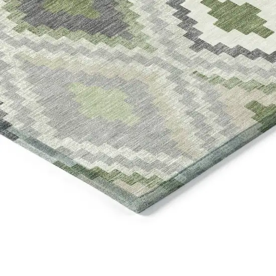 Fern Green Gray And Ivory Geometric Washable Indoor Outdoor Area Rug Photo 5