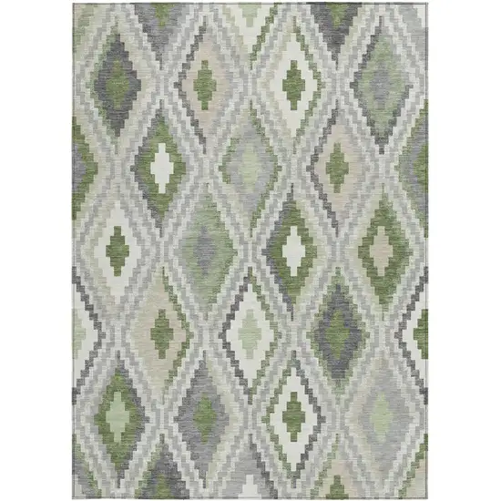 Fern Green Gray And Ivory Geometric Washable Indoor Outdoor Area Rug Photo 4