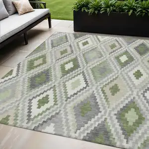Photo of Fern Green Gray And Ivory Geometric Washable Indoor Outdoor Area Rug