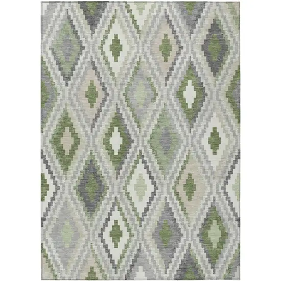 Fern Green Gray And Ivory Geometric Washable Indoor Outdoor Area Rug Photo 2