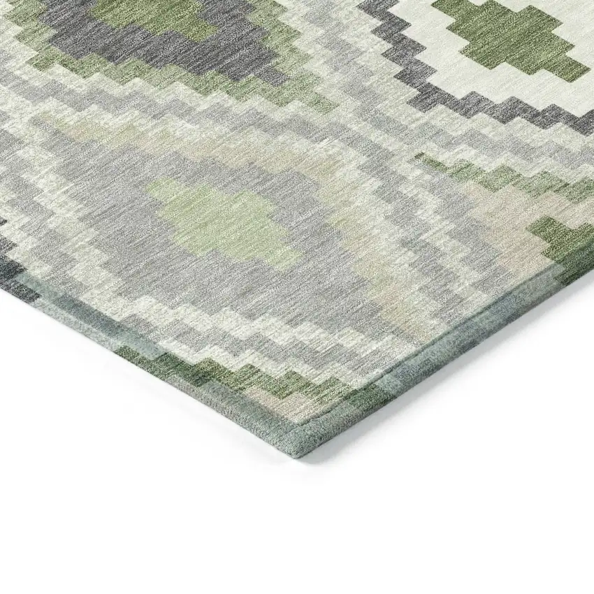 Fern Green Gray And Ivory Geometric Washable Indoor Outdoor Area Rug Photo 4