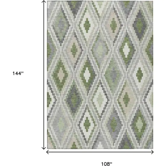 Fern Green Gray And Ivory Geometric Washable Indoor Outdoor Area Rug Photo 3