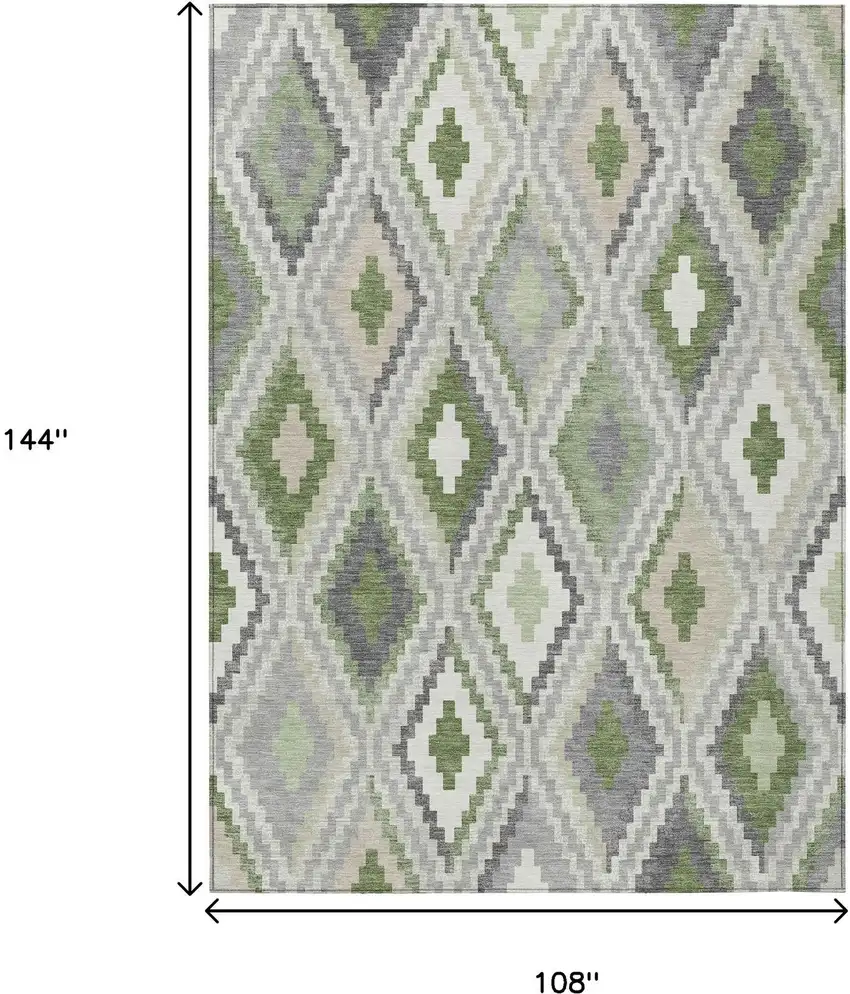 Fern Green Gray And Ivory Geometric Washable Indoor Outdoor Area Rug Photo 3