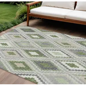 Photo of Fern Green Gray And Ivory Geometric Washable Indoor Outdoor Area Rug