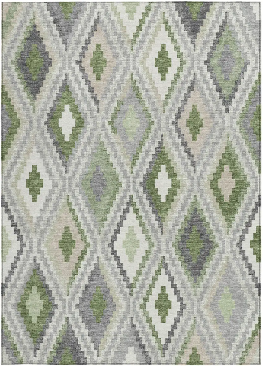 Fern Green Gray And Ivory Geometric Washable Indoor Outdoor Area Rug Photo 4