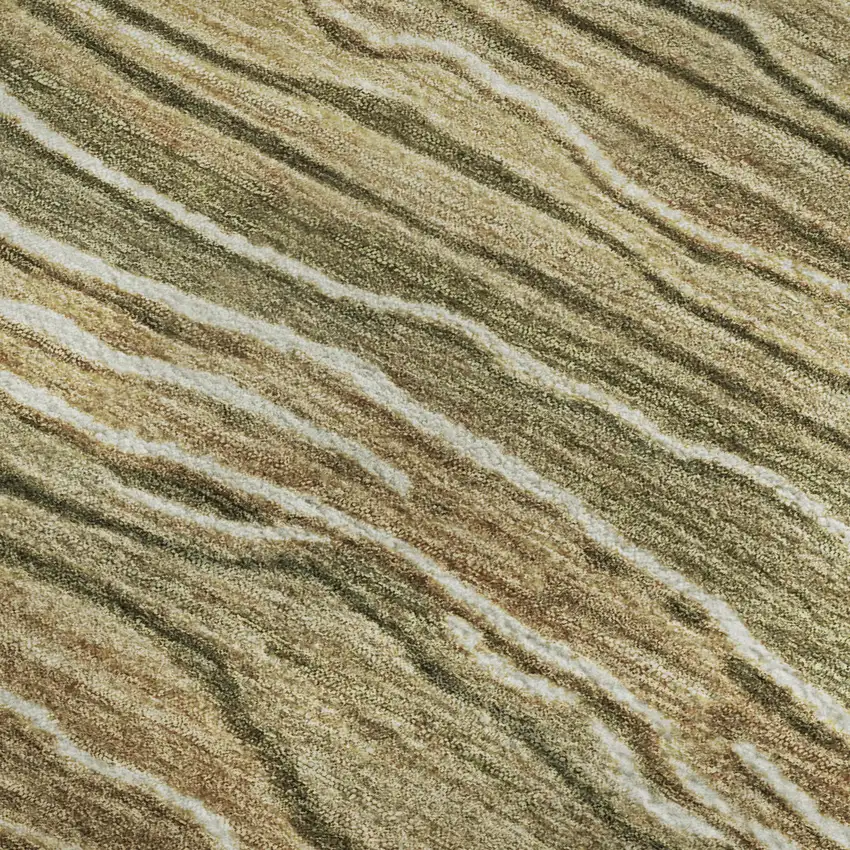 Fern Green Gray And Ivory Striped Washable Area Rug With UV Protection Photo 3