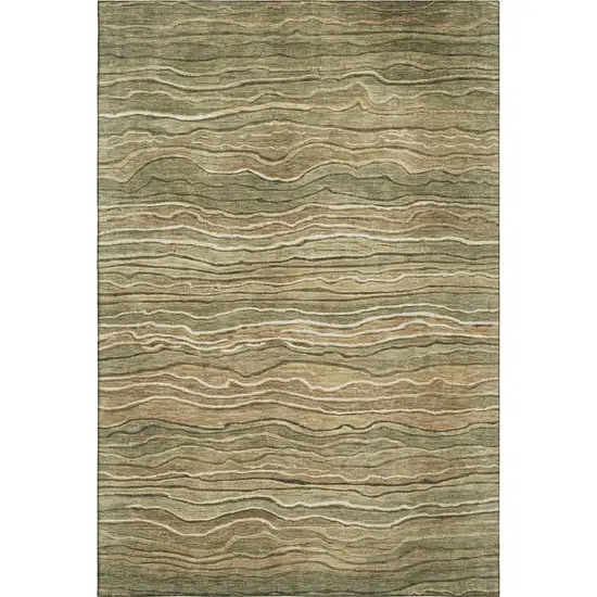 Fern Green Gray And Ivory Striped Washable Area Rug With UV Protection Photo 6