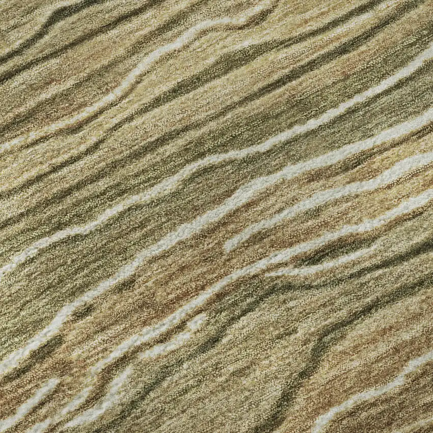 Fern Green Gray And Ivory Striped Washable Area Rug With UV Protection Photo 1