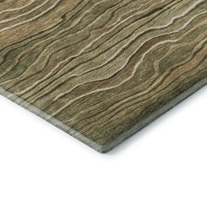 Fern Green Gray And Ivory Striped Washable Area Rug With UV Protection Photo 7