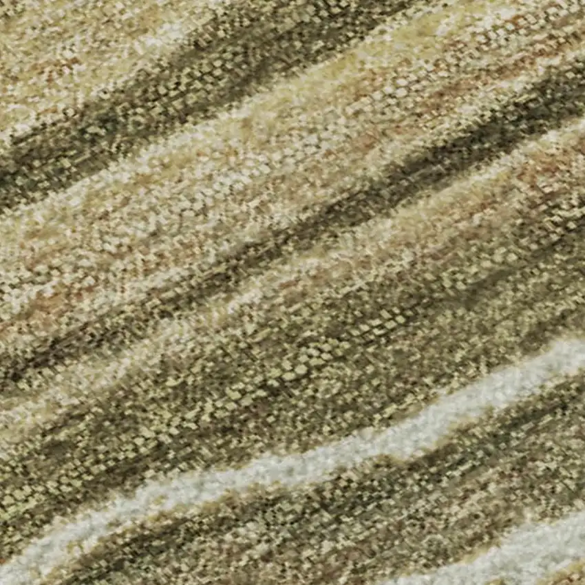 Fern Green Gray And Ivory Striped Washable Area Rug With UV Protection Photo 2