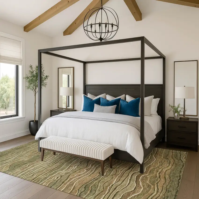 Fern Green Gray And Ivory Striped Washable Area Rug With UV Protection Photo 3