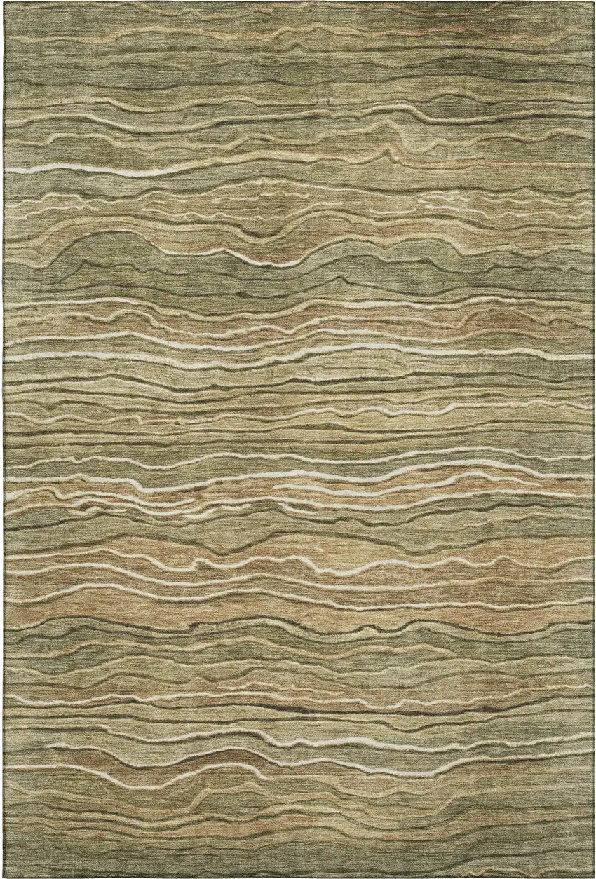 Fern Green Gray And Ivory Striped Washable Area Rug With UV Protection Photo 6