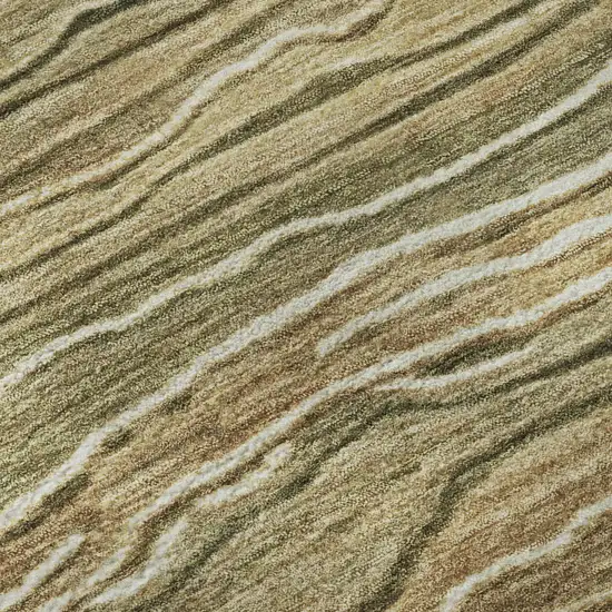 Fern Green Gray And Ivory Striped Washable Area Rug With UV Protection Photo 2