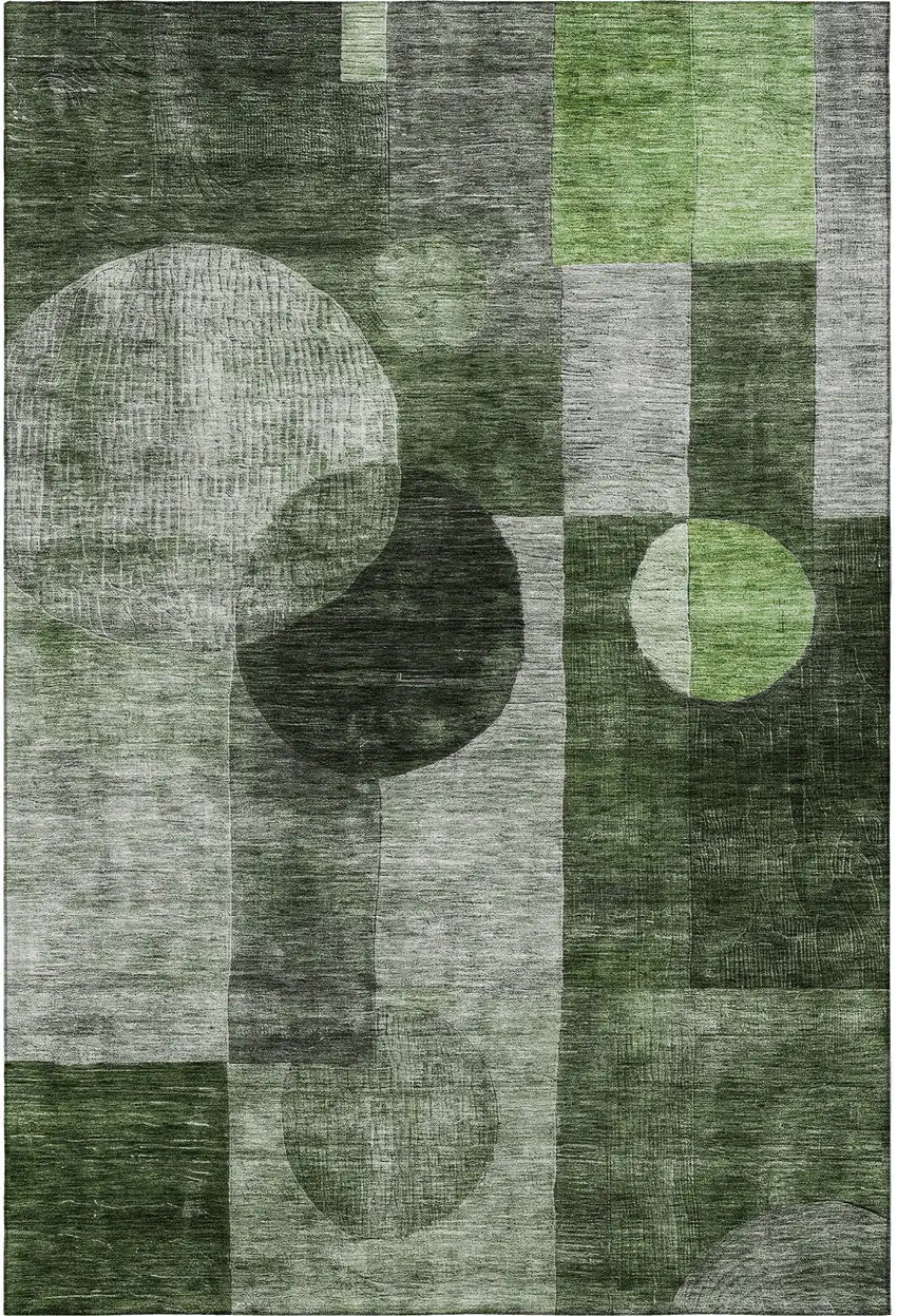 Fern Green Gray And Silver Geometric Washable Area Rug With UV Protection Photo 3