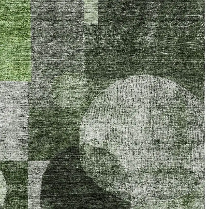 Fern Green Gray And Silver Geometric Washable Area Rug With UV Protection Photo 2