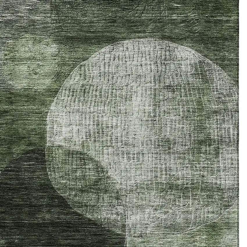 Fern Green Gray And Silver Geometric Washable Area Rug With UV Protection Photo 2