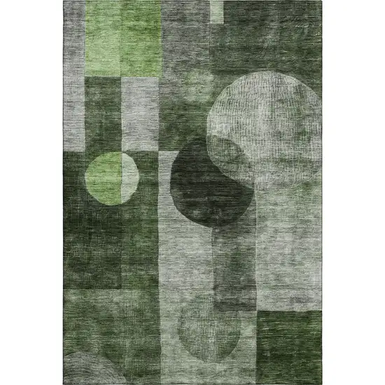 Fern Green Gray And Silver Geometric Washable Area Rug With UV Protection Photo 1
