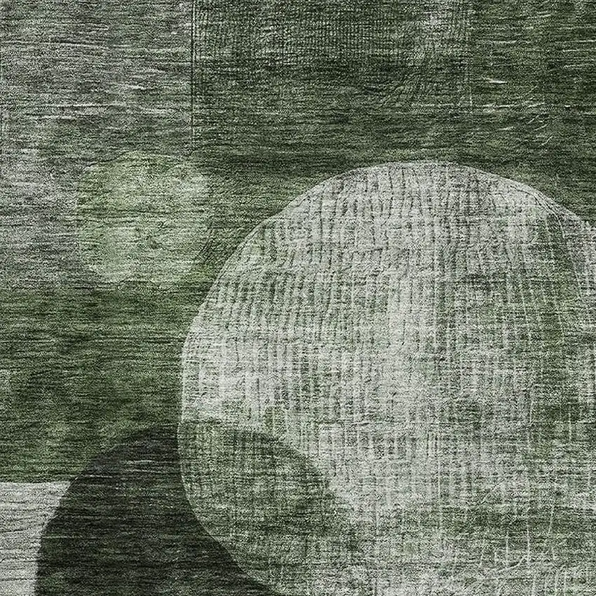 Fern Green Gray And Silver Geometric Washable Area Rug With UV Protection Photo 2