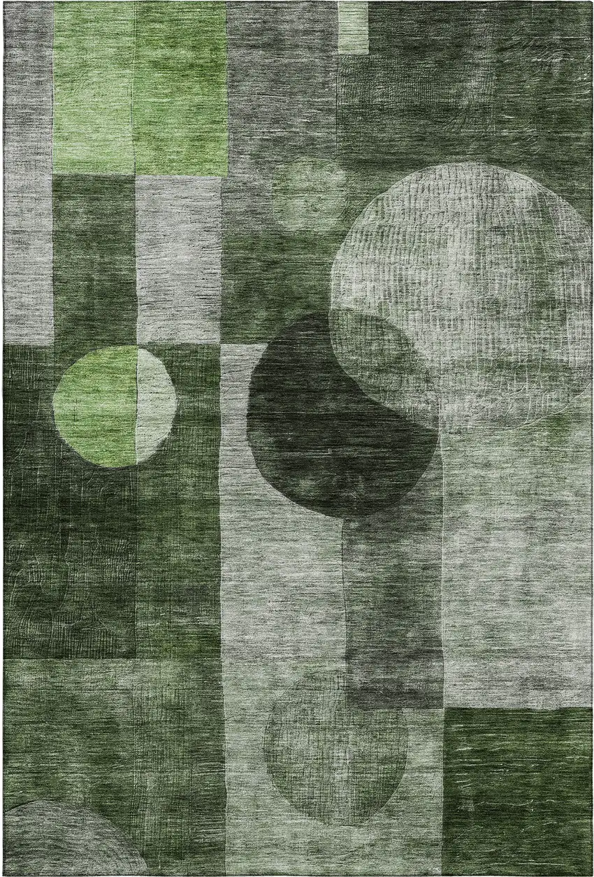 Fern Green Gray And Silver Geometric Washable Area Rug With UV Protection Photo 1