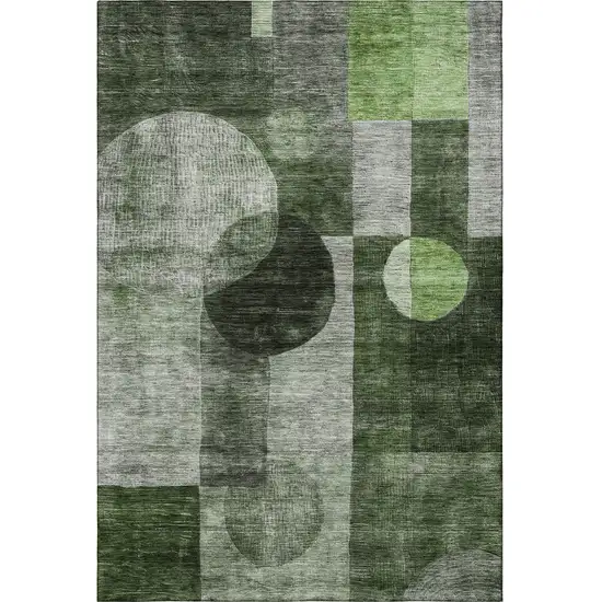 Fern Green Gray And Silver Geometric Washable Area Rug With UV Protection Photo 3