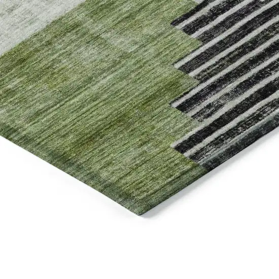 Fern Green Ivory And Charcoal Geometric Washable Indoor Outdoor Area Rug Photo 9