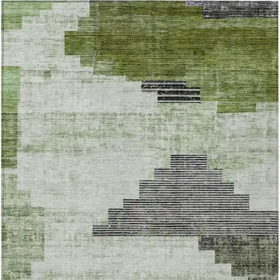 Fern Green Ivory And Charcoal Geometric Washable Indoor Outdoor Area Rug Photo 4