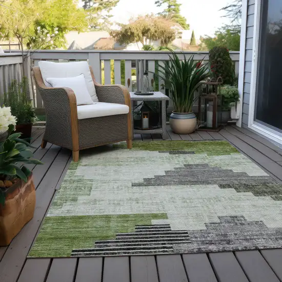 Fern Green Ivory And Charcoal Geometric Washable Indoor Outdoor Area Rug Photo 8