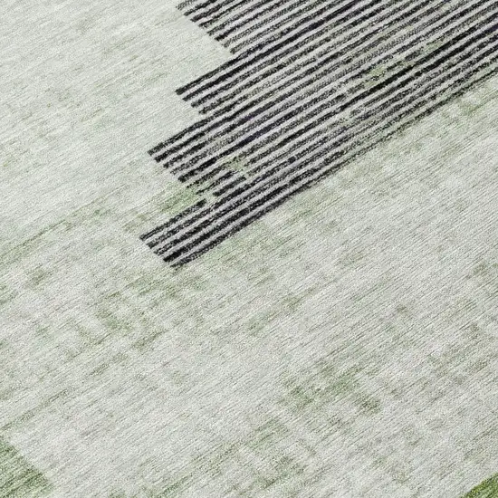 Fern Green Ivory And Charcoal Geometric Washable Indoor Outdoor Area Rug Photo 9