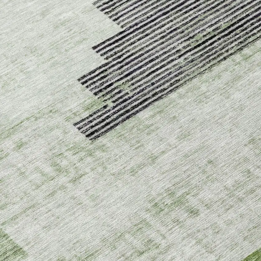 Fern Green Ivory And Charcoal Geometric Washable Indoor Outdoor Area Rug Photo 9