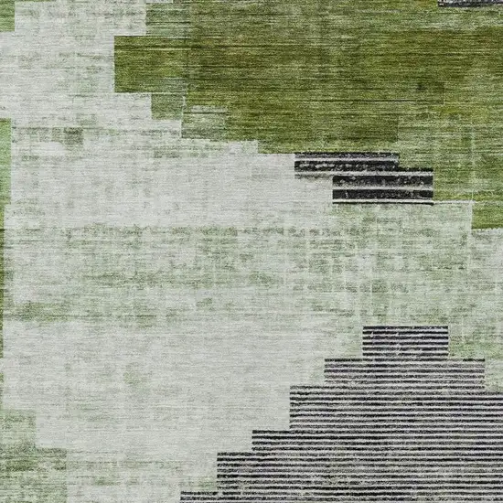 Fern Green Ivory And Charcoal Geometric Washable Indoor Outdoor Area Rug Photo 3