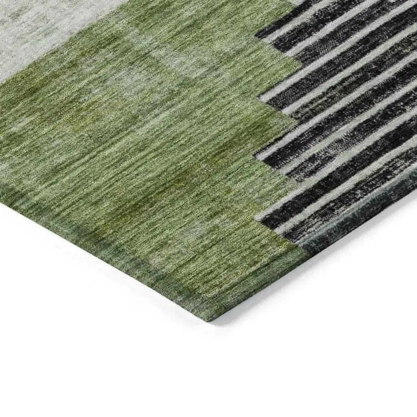 Fern Green Ivory And Charcoal Geometric Washable Indoor Outdoor Area Rug Photo 9
