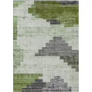 Photo of Fern Green Ivory And Charcoal Geometric Washable Indoor Outdoor Area Rug