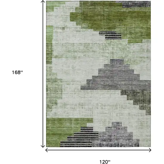 Fern Green Ivory And Charcoal Geometric Washable Indoor Outdoor Area Rug Photo 9
