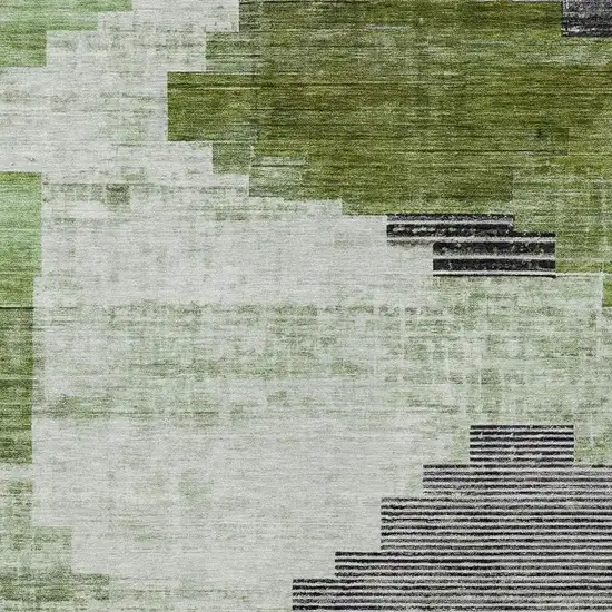 Fern Green Ivory And Charcoal Geometric Washable Indoor Outdoor Area Rug Photo 4