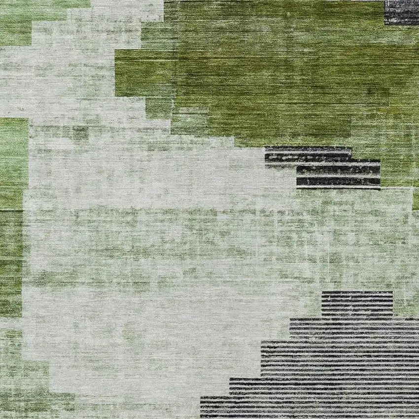 Fern Green Ivory And Charcoal Geometric Washable Indoor Outdoor Area Rug Photo 4