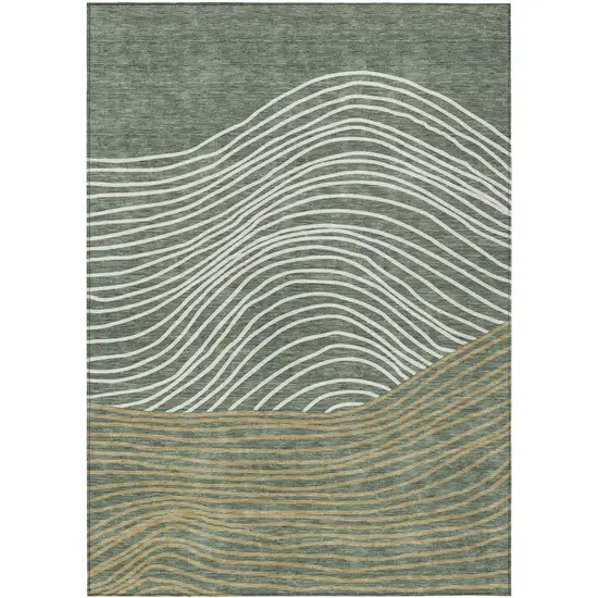Fern Green Ivory And Gold Striped Washable Indoor Outdoor Area Rug Photo 2
