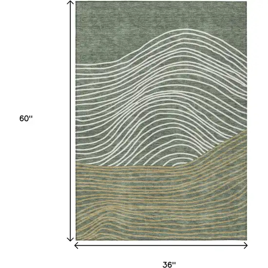 Fern Green Ivory And Gold Striped Washable Indoor Outdoor Area Rug Photo 3