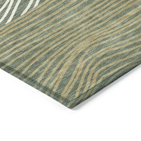 Fern Green Ivory And Gold Striped Washable Indoor Outdoor Area Rug Photo 5